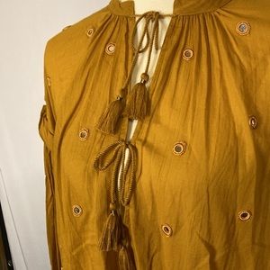 Free people mustard‎ colored Boho blouse with mirror accents